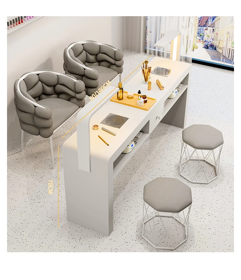 Cream French Nail Table With Lamp Glamour Design European Nail Table Storage Simple Mesa De Manicurista Beauty Salon Furniture