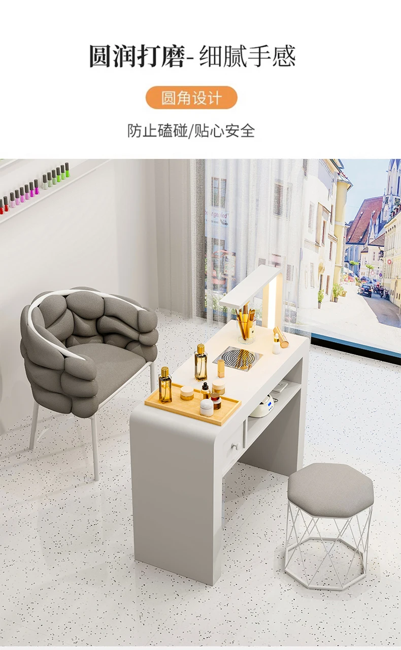 Cream French Nail Table With Lamp Glamour Design European Nail Table Storage Simple Mesa De Manicurista Beauty Salon Furniture