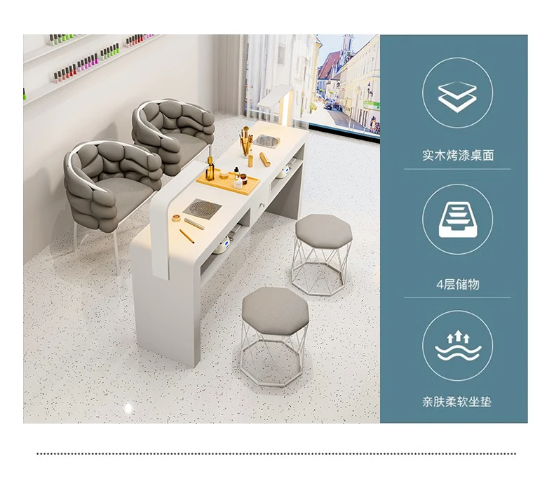 Cream French Nail Table With Lamp Glamour Design European Nail Table Storage Simple Mesa De Manicurista Beauty Salon Furniture