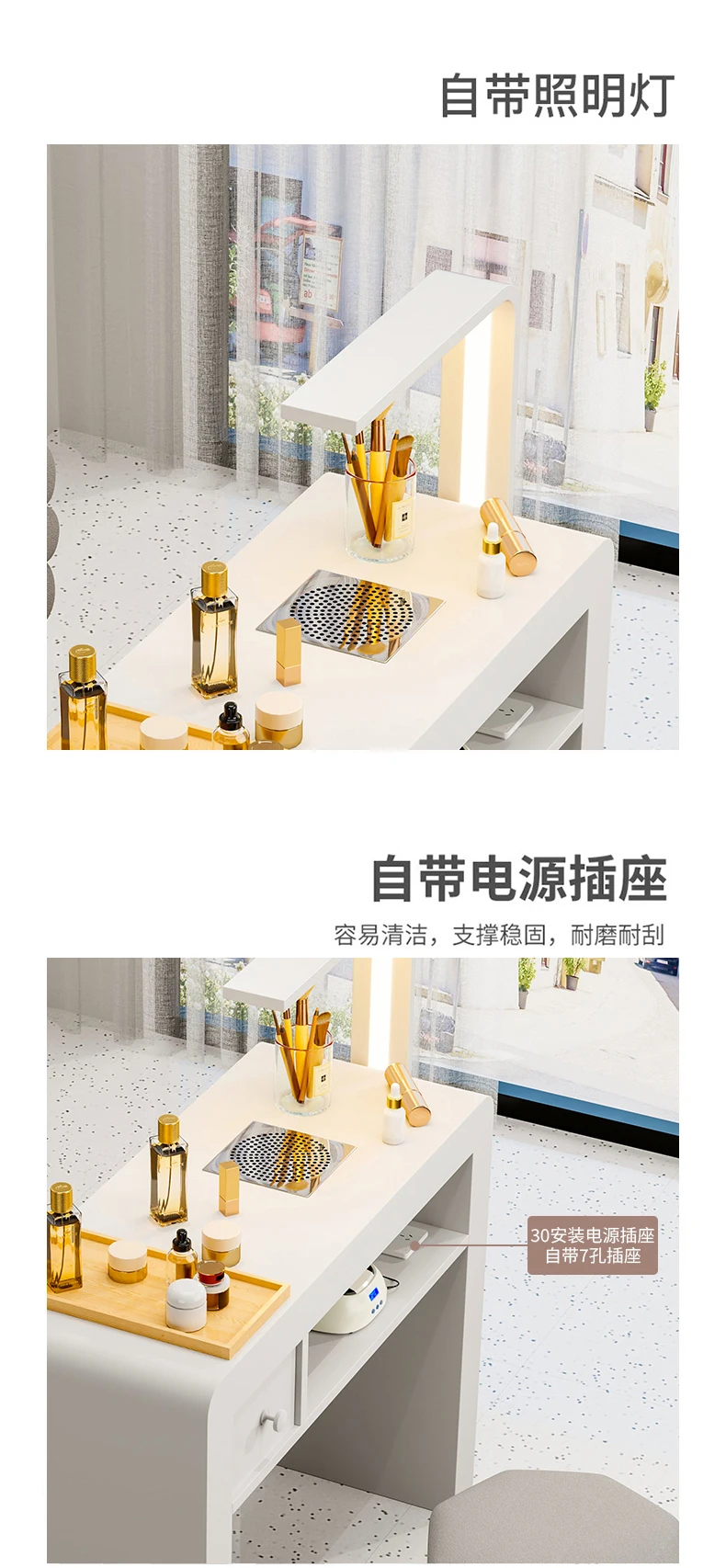 Cream French Nail Table With Lamp Glamour Design European Nail Table Storage Simple Mesa De Manicurista Beauty Salon Furniture