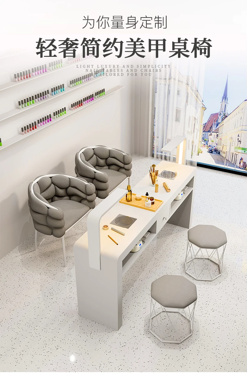 Cream French Nail Table With Lamp Glamour Design European Nail Table Storage Simple Mesa De Manicurista Beauty Salon Furniture