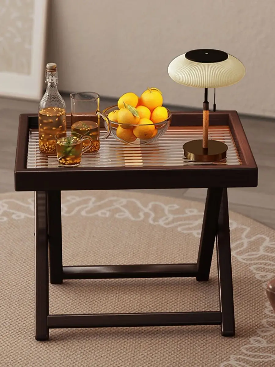 Tea-Colored Outdoor Folding Bamboo Side Table - 15.75"x11.81" Weather Resistant Lightweight for Camping Patio