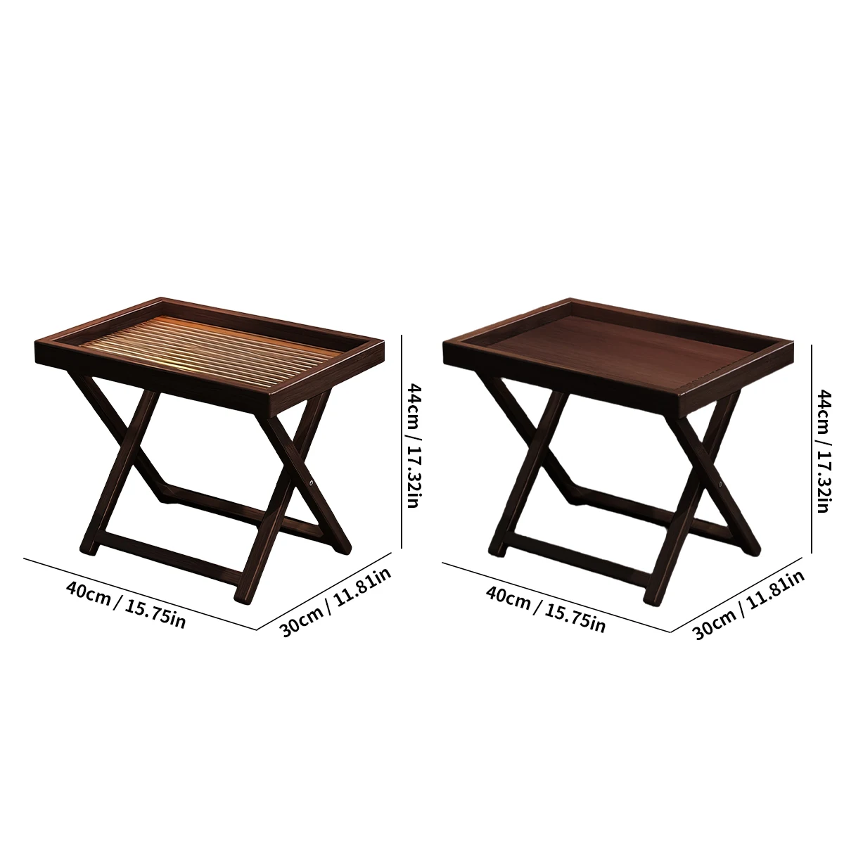 Tea-Colored Outdoor Folding Bamboo Side Table - 15.75"x11.81" Weather Resistant Lightweight for Camping Patio