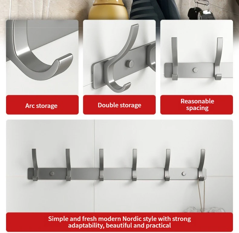 Wall-mounted and Door-Back Hanging Hooks, No-Drill, Strong Load Capacity for Entryway, Clothing & Hat Hooks