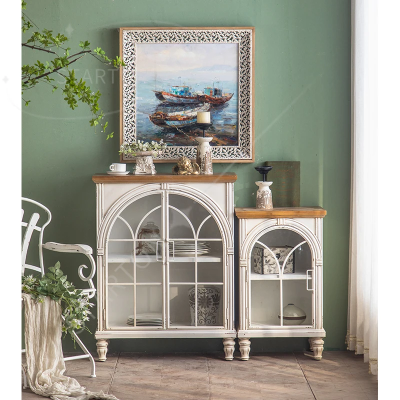 Contemporary European Vintage Kitchen Retro White Metal Storage Cabinet showcase Display Stand Dining Living Room Furniture