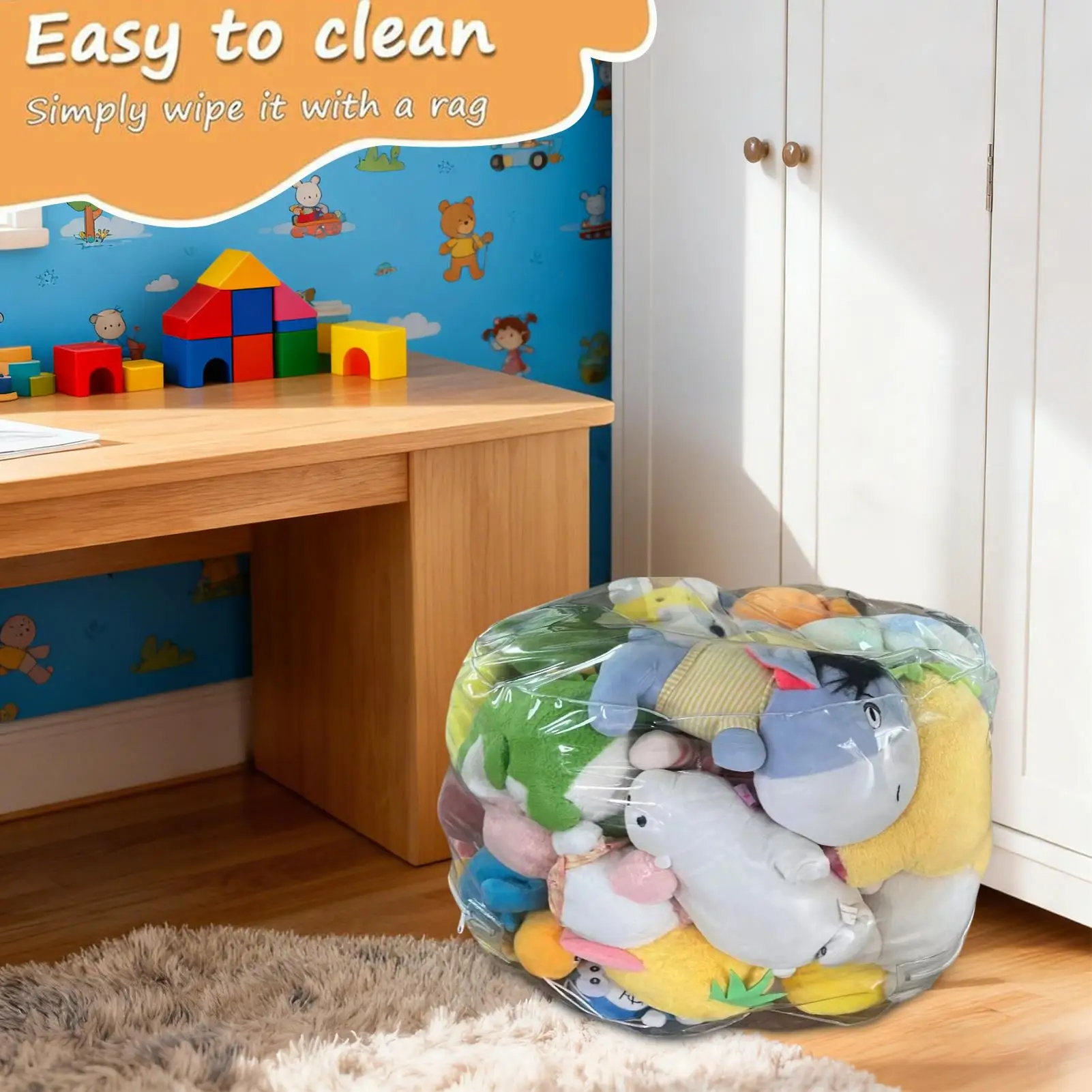 Clear Animal Storage Chair Plush Bean Bag Seat with Waterproof Cover for Kids Bedroom Playroom Nursery Home Decor