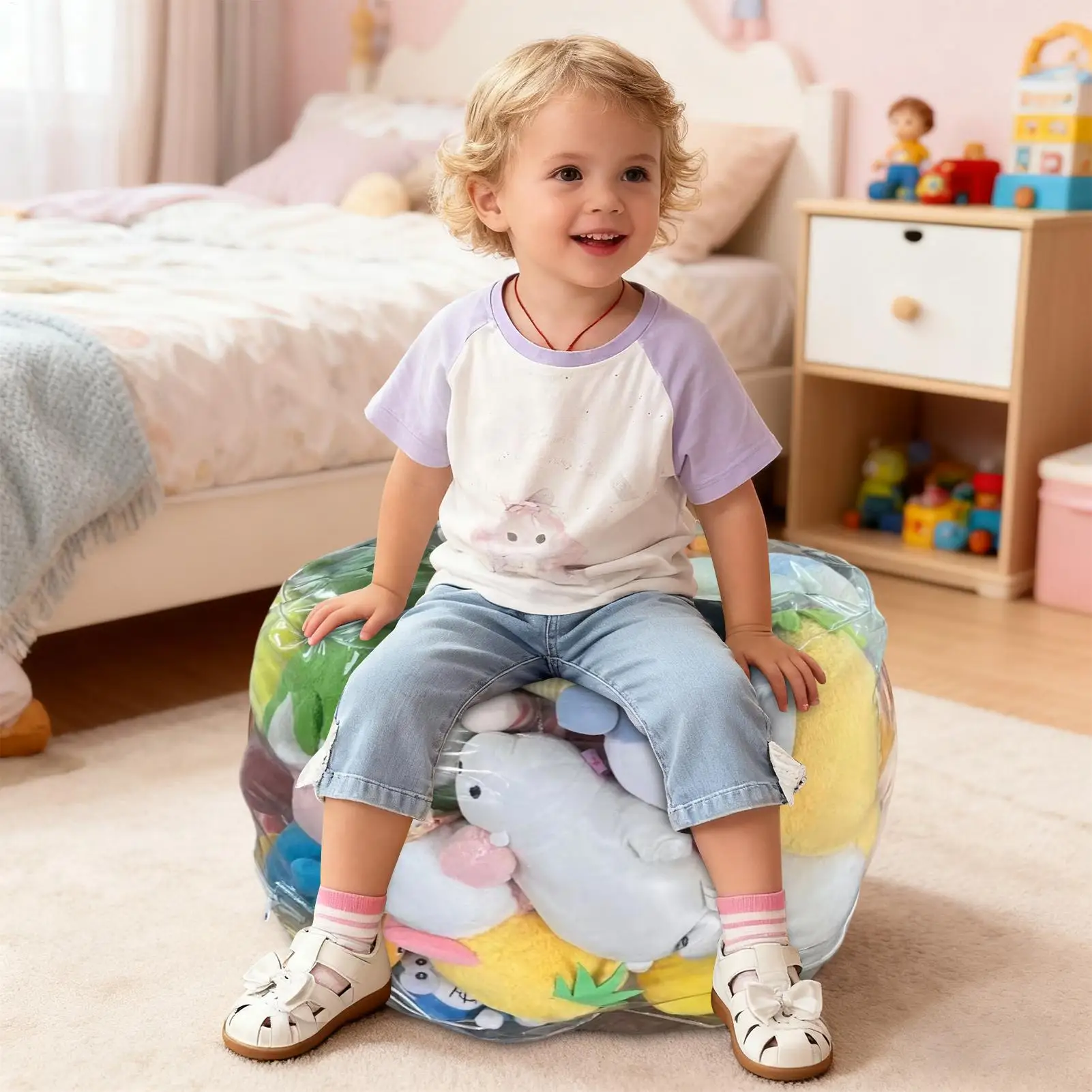 Clear Animal Storage Chair Plush Bean Bag Seat with Waterproof Cover for Kids Bedroom Playroom Nursery Home Decor