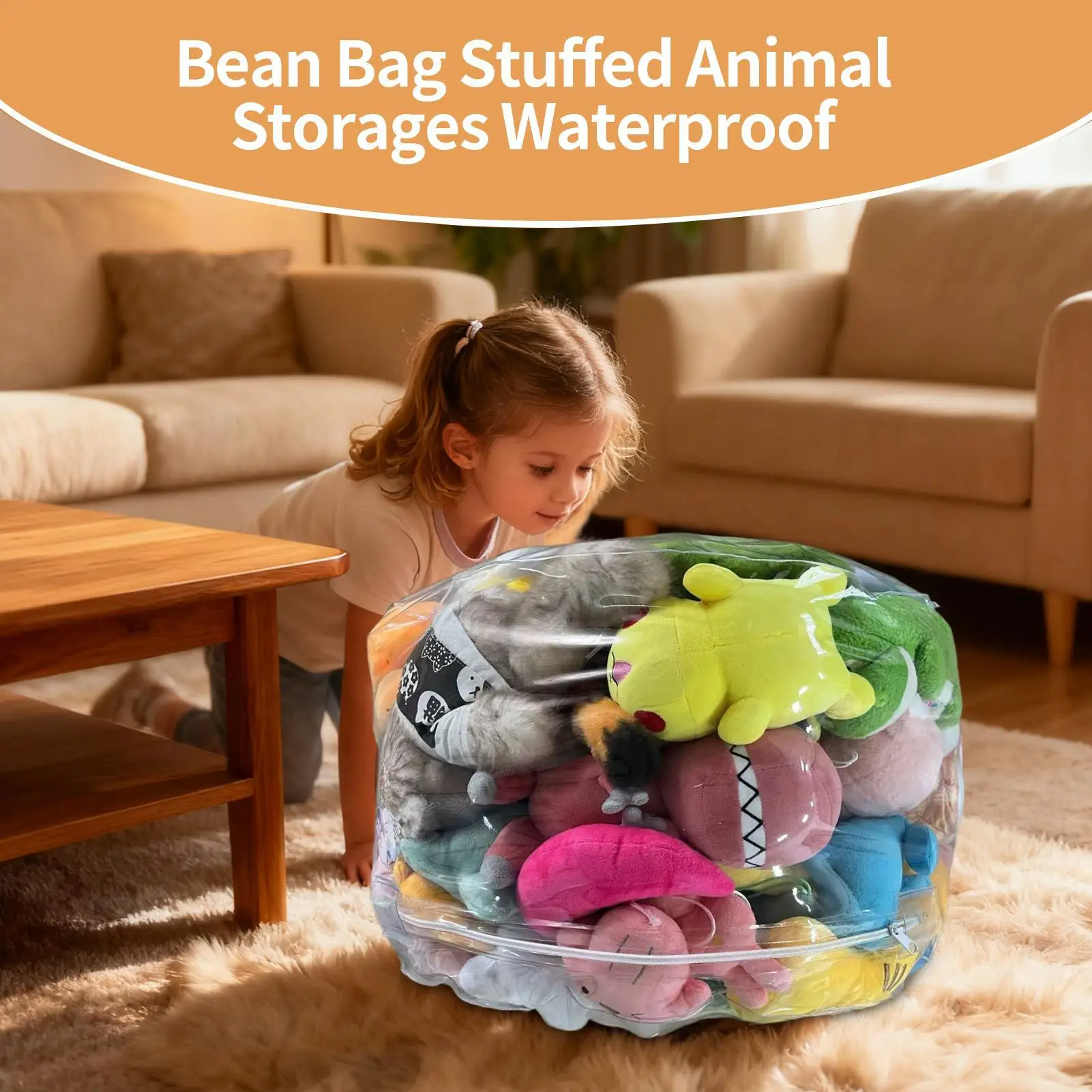 Clear Animal Storage Chair Plush Bean Bag Seat with Waterproof Cover for Kids Bedroom Playroom Nursery Home Decor