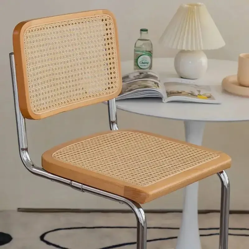 Modern Rattan Bar Stool with Metal Frame Minimalist Design Counter Chair for Kitchen Island Bar Living Room
