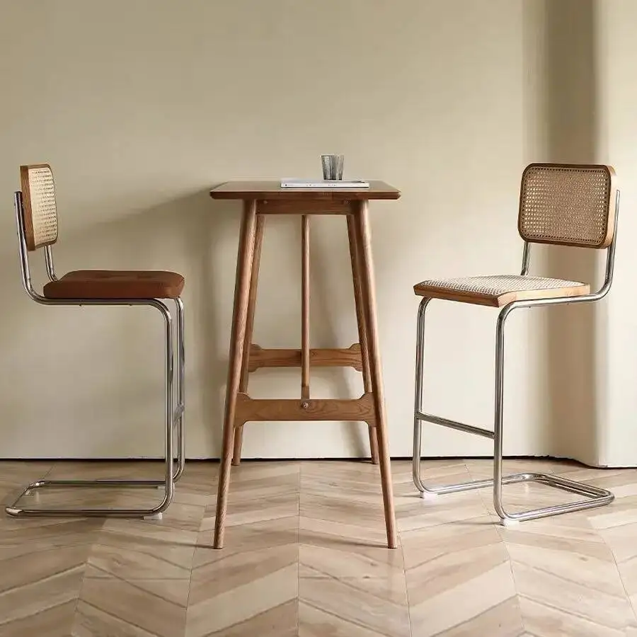 Modern Rattan Bar Stool with Metal Frame Minimalist Design Counter Chair for Kitchen Island Bar Living Room