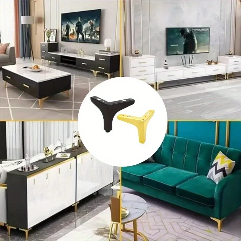 10cm 4-piece modern metal furniture legs - triangular legs for cabinets, sofas, and tables, polished DIY replacement parts