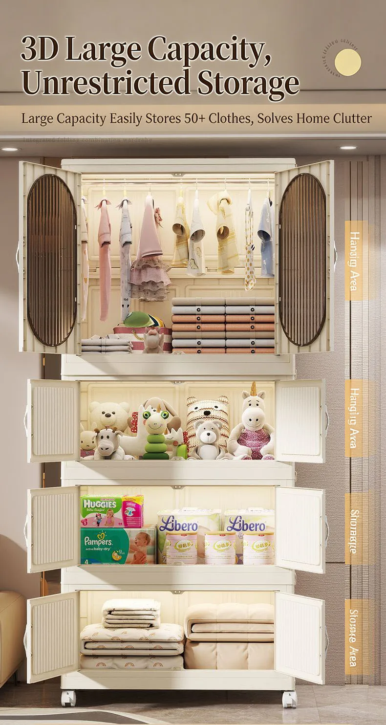 Foldable Baby Closet Plastic Infant Wardrobe Children's Clothing Storage Cabinet for Home Bedroom No Installation Needed