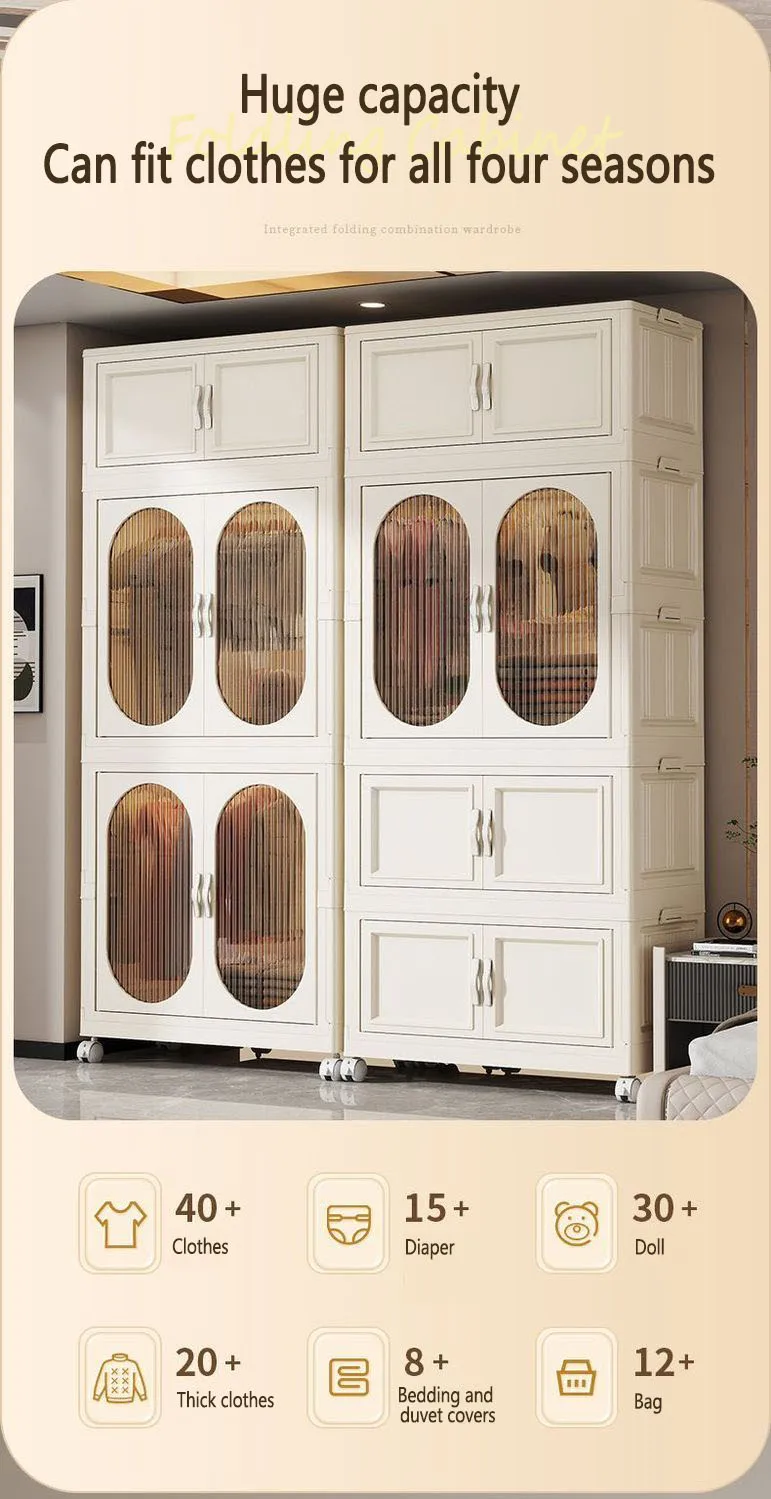 Foldable Baby Closet Plastic Infant Wardrobe Children's Clothing Storage Cabinet for Home Bedroom No Installation Needed