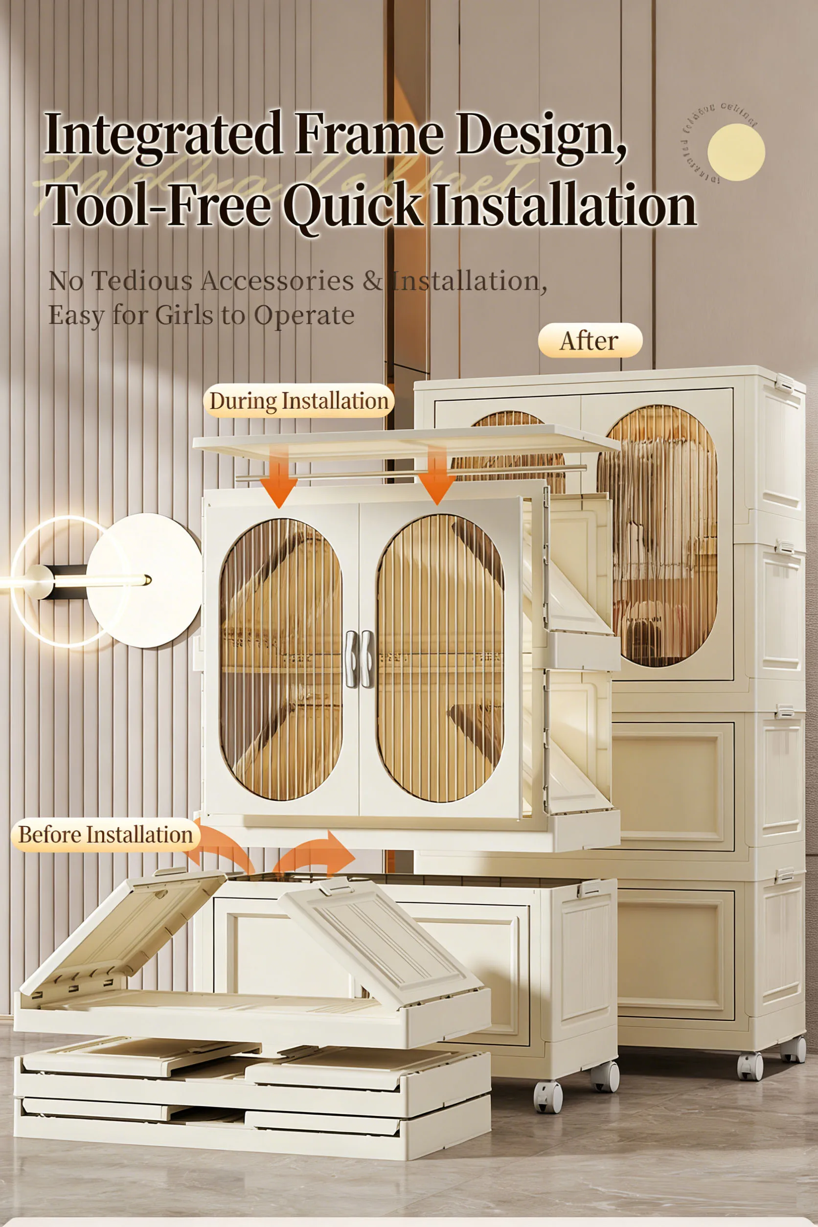 Foldable Baby Closet Plastic Infant Wardrobe Children's Clothing Storage Cabinet for Home Bedroom No Installation Needed