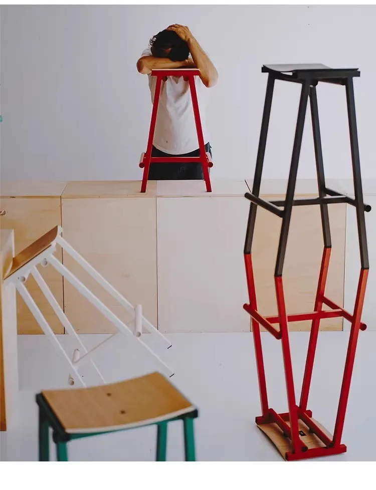 MOMO Wrought Iron Bar Stool Simple Design High Chair for Home Island Cafe Minimalist Designer Stool for Kitchen Table