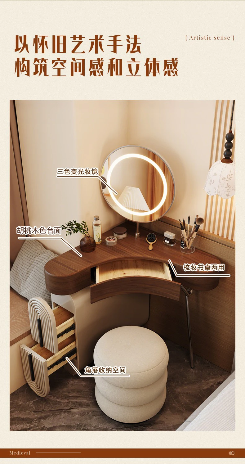 Vintage Unique Vanity Table Aesthetic Elegant Beauty Premium Vanity Table Classic Corner Meuble De Chambre Bedroom Furniture