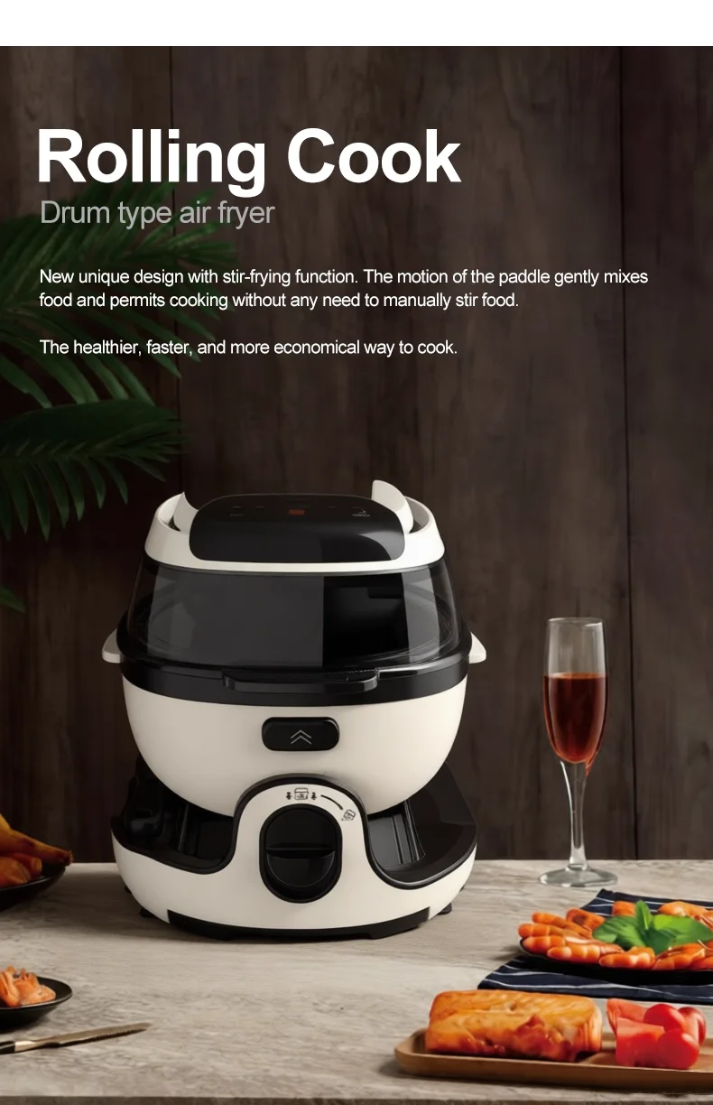 Cooking Smokeless Healthy Air Fry Machine Automatic Intelligent Multi-function Rolling Air Fryer for Beef Steak, Coo-kies, Pizza