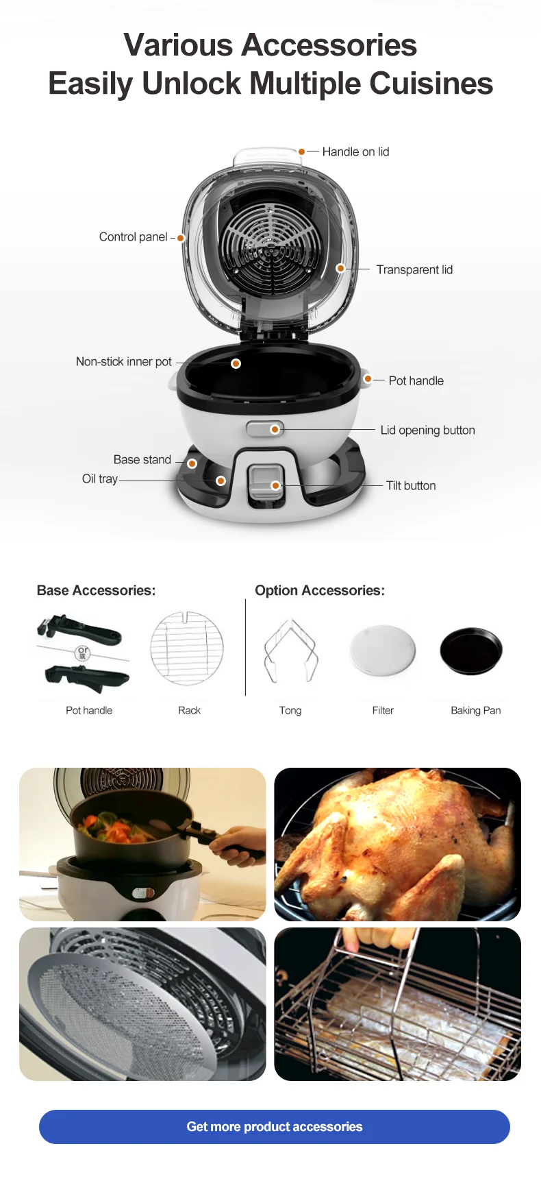 Cooking Smokeless Healthy Air Fry Machine Automatic Intelligent Multi-function Rolling Air Fryer for Beef Steak, Coo-kies, Pizza