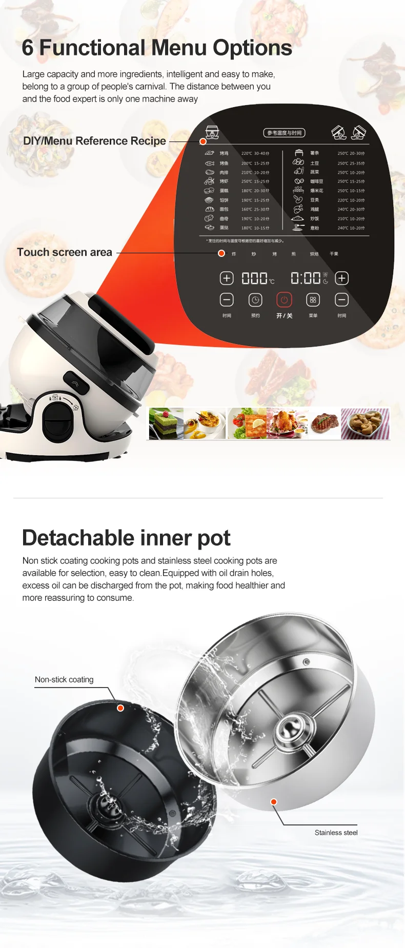 Cooking Smokeless Healthy Air Fry Machine Automatic Intelligent Multi-function Rolling Air Fryer for Beef Steak, Coo-kies, Pizza