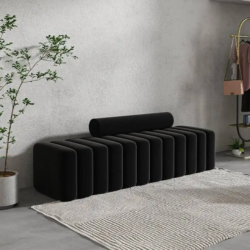 Modern Velvet Striped Block Sofa - Plush Soft Surface, Modular Striped Design, Comfortable Seating for Living Room Home Decor