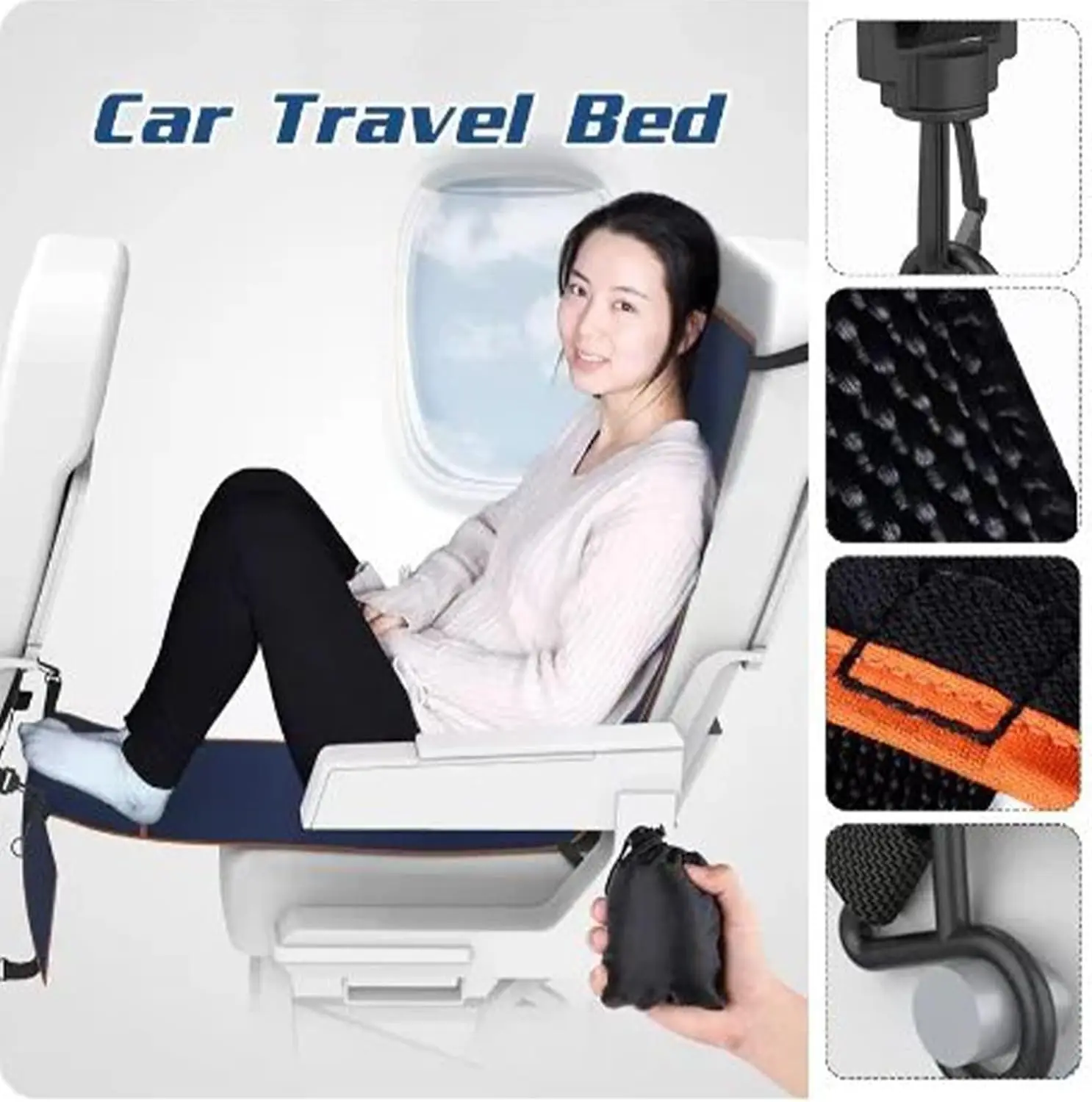 Car Travel Hammock Childen Adults Long Distance Travel Sleeping Bed Bus Hammock Accessories Rests Feet Legs Sleep Artifact