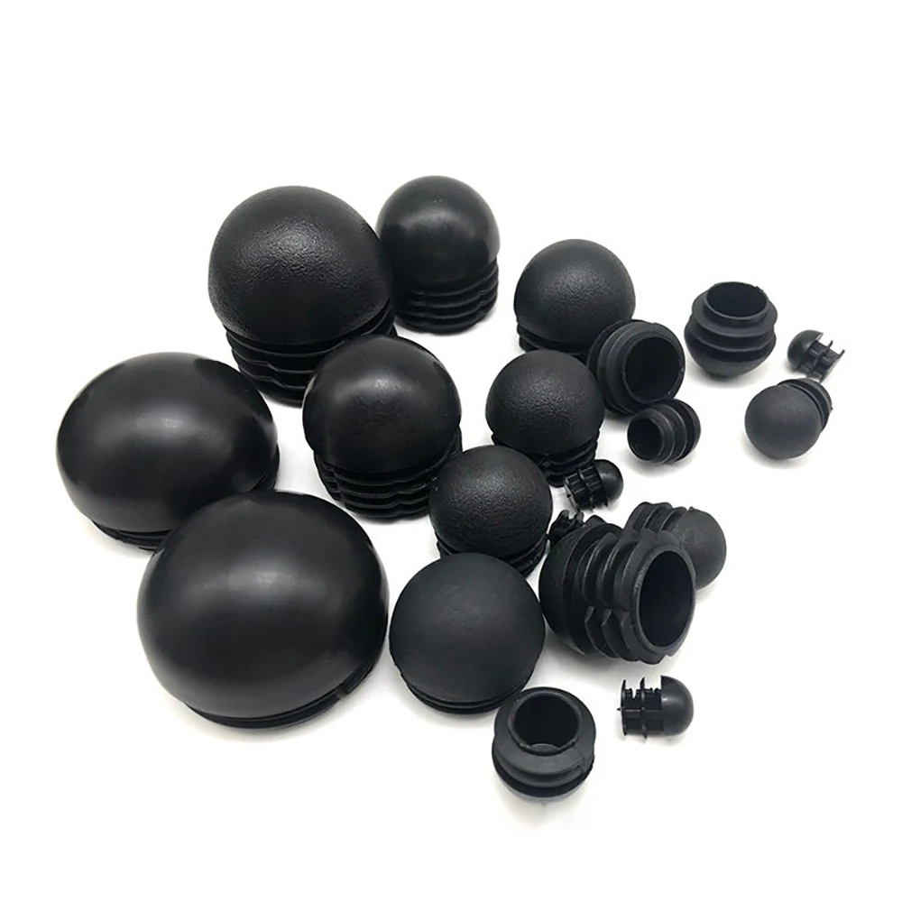 Black Plastic Round Pipe Plug Tube Non-Slip Chair Leg Foot Dust Cover Domed End Caps Floor Protector Pad Dia 13 16 19 20 22-76mm