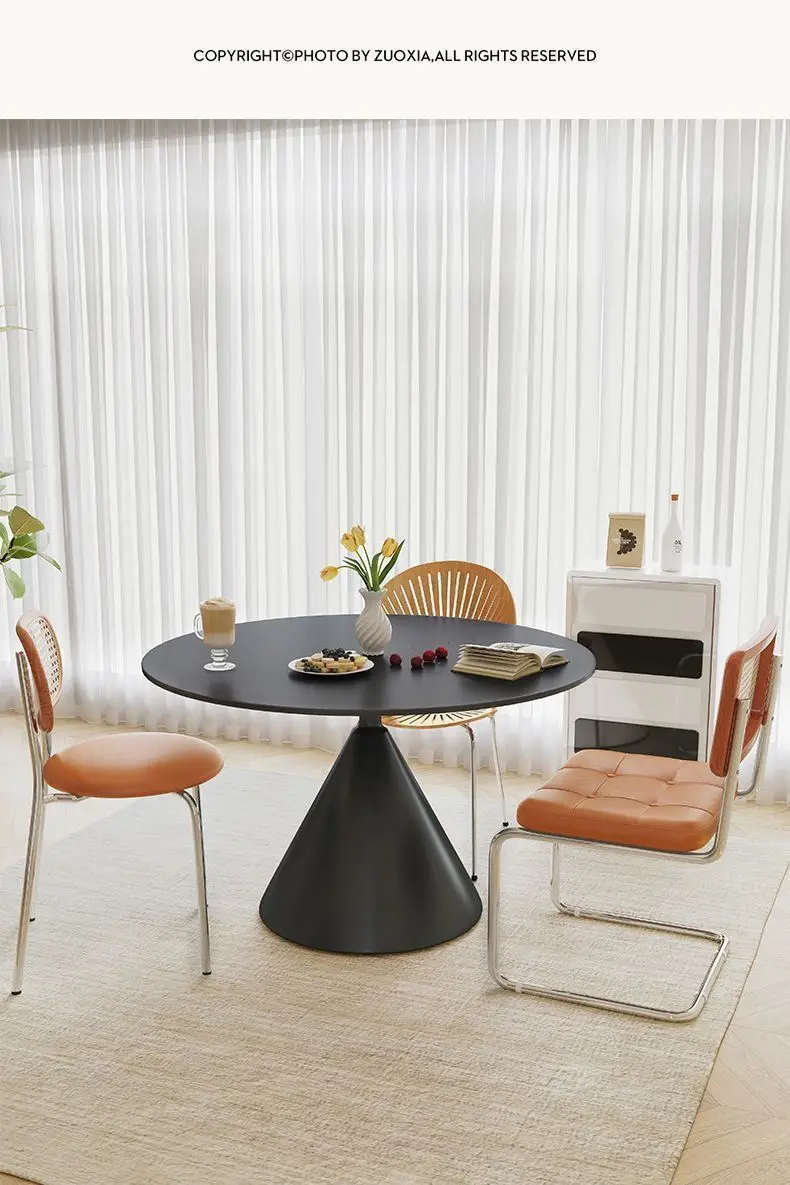 Cream wind minimalist dining table and chairs rock slab round dining table pure white