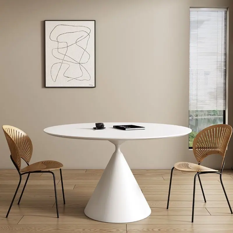 Cream wind minimalist dining table and chairs rock slab round dining table pure white