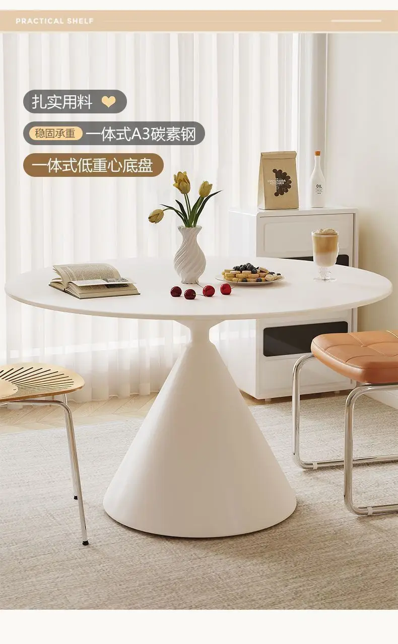 Cream wind minimalist dining table and chairs rock slab round dining table pure white