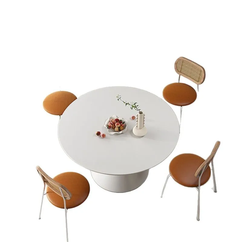 Cream wind minimalist dining table and chairs rock slab round dining table pure white