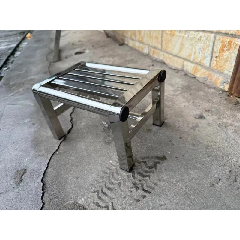 Stainless steel stool Small stool Thickened low stool Load-bearing 100kg Bath foot pedal Quartet antique stainless steel stool