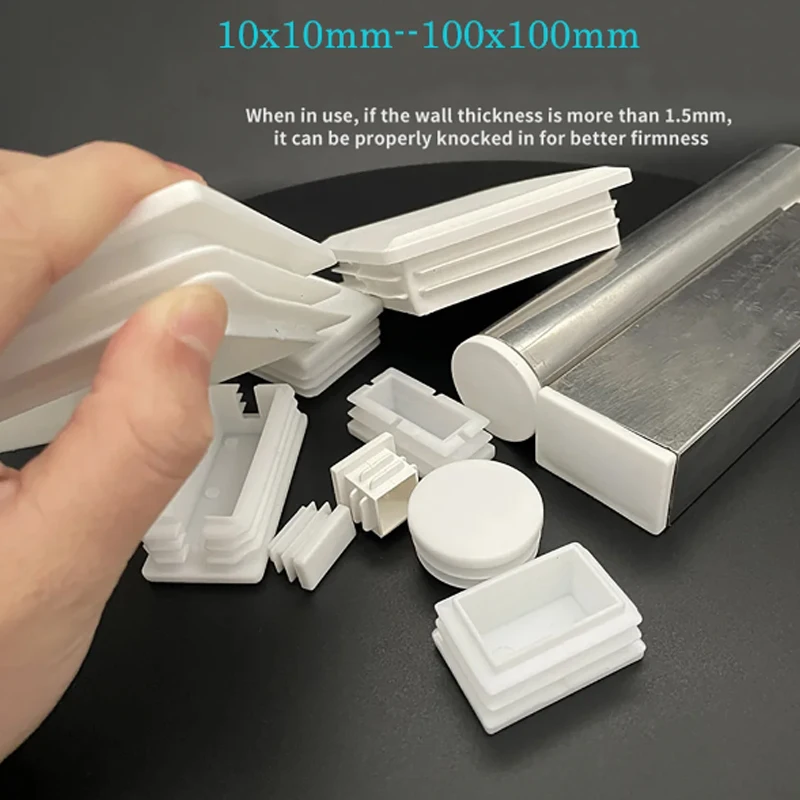 White Square lastic Pipe Plugs Rectangle Blanking End cap tube plug table chair foot cover Dust-Proof