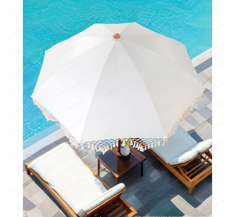 Seaside Resort Beach Umbrella Courtyard Umbrella Tassel Pool Sun Protection Terrace Parasol No Base