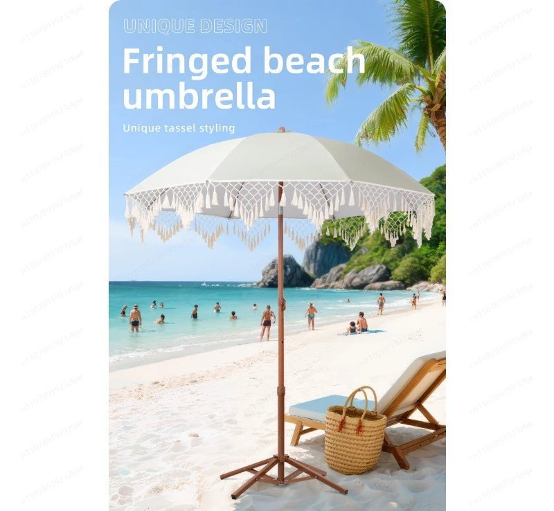 Seaside Resort Beach Umbrella Courtyard Umbrella Tassel Pool Sun Protection Terrace Parasol No Base