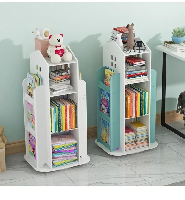 Creative Floor Bookcase Children's Illustrated Bookcase Rotating Bookcase Kindergarten Baby Shelves Student Book Storage Shelf