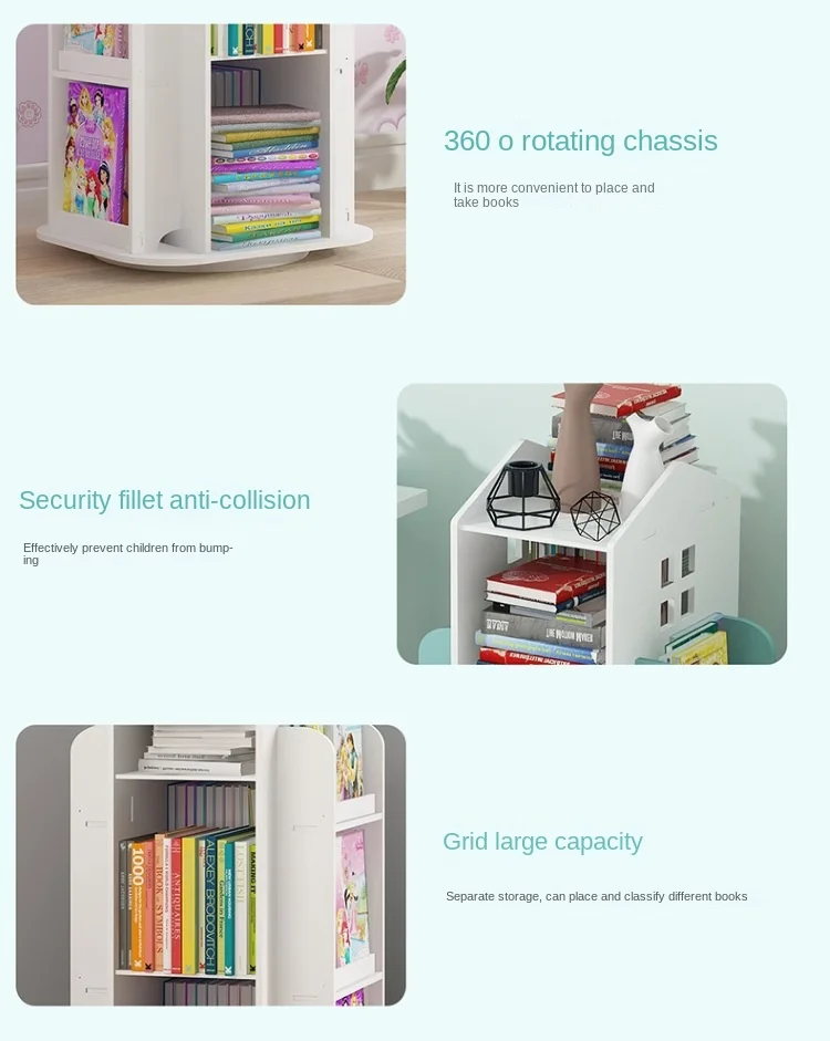 Creative Floor Bookcase Children's Illustrated Bookcase Rotating Bookcase Kindergarten Baby Shelves Student Book Storage Shelf