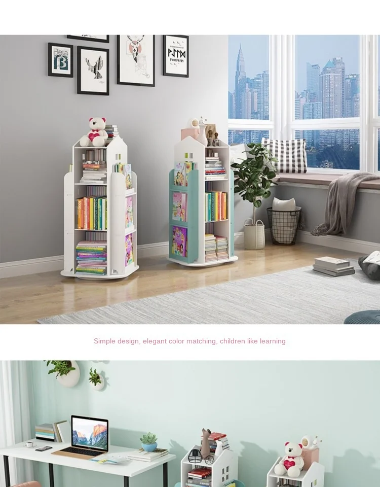 Creative Floor Bookcase Children's Illustrated Bookcase Rotating Bookcase Kindergarten Baby Shelves Student Book Storage Shelf