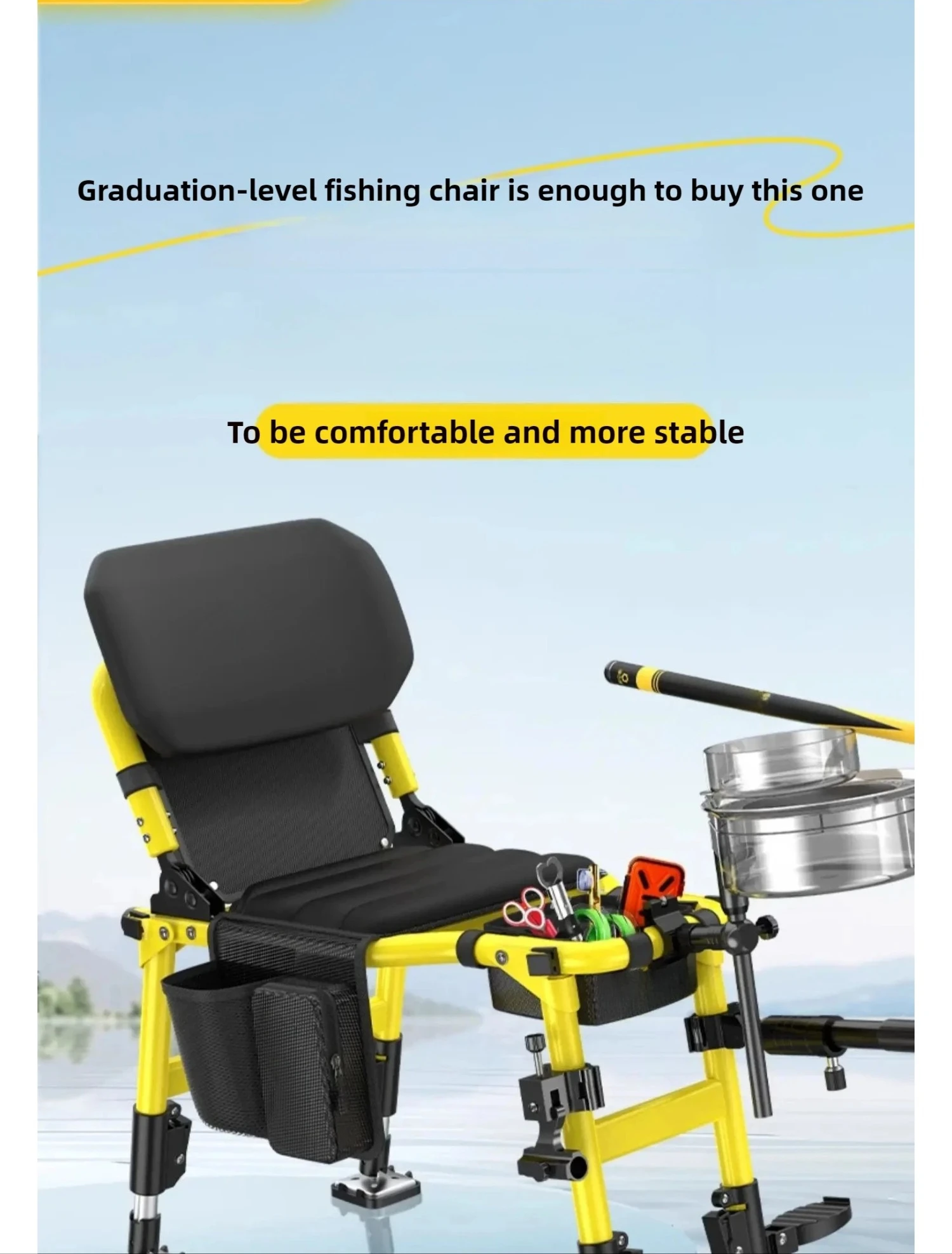 Chair- Multi-Functional All-Terrain Foldable Fishing Seat, Heavy-Duty Portable Stool for Quick-Lock Legs/Riverbank