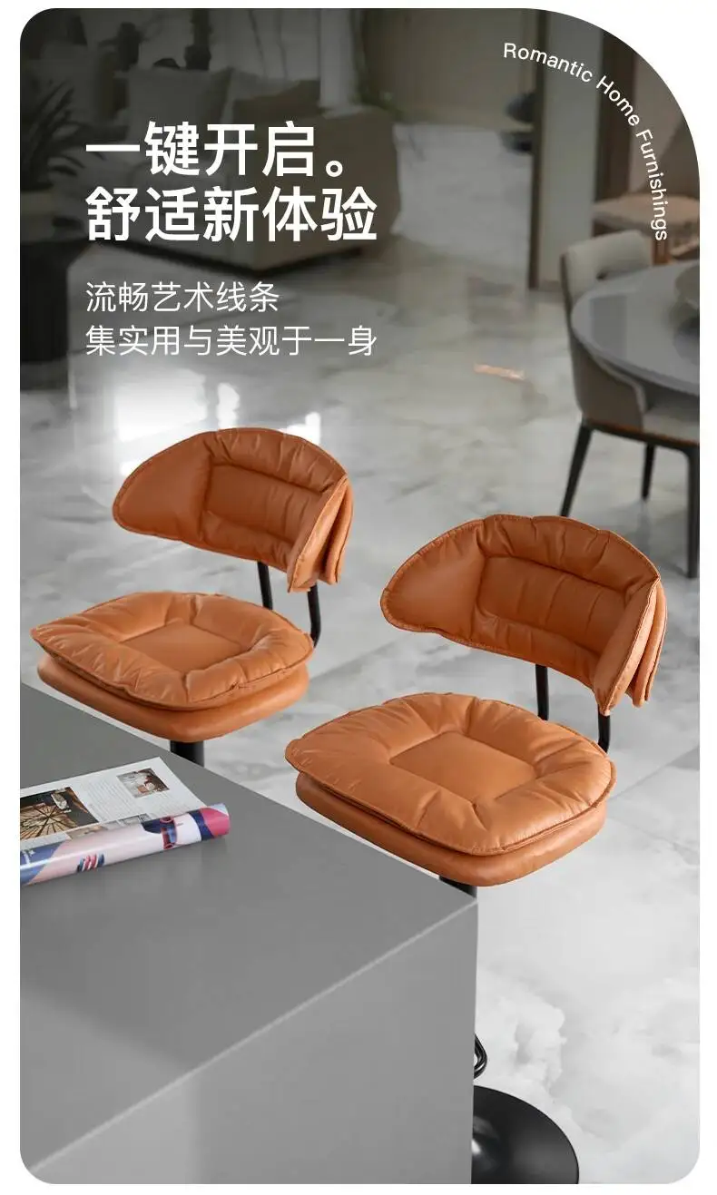 Leather Luxury Bar Foot Swivel Bar Kitchen Stools Retro Counter Living Stool Room Nordic Island Yellow Taburete Alto Furniture