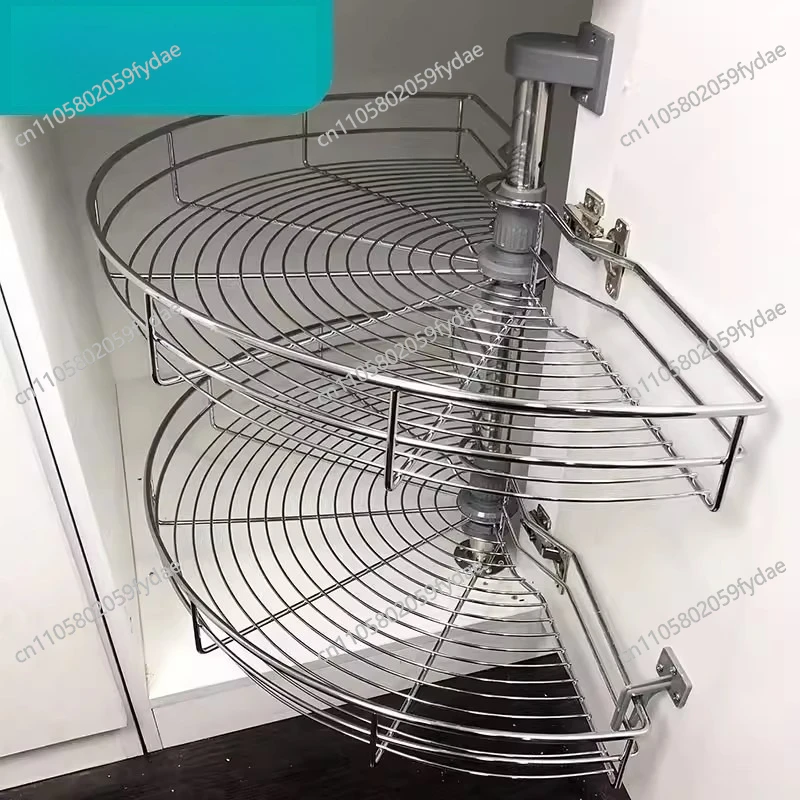 180-Degree Rotating Corner Pull Out Basket, Arc-Shaped Cabinet Organizer, 2-Tier Lazy Susan Storage Rack for Kitchen Cabinet