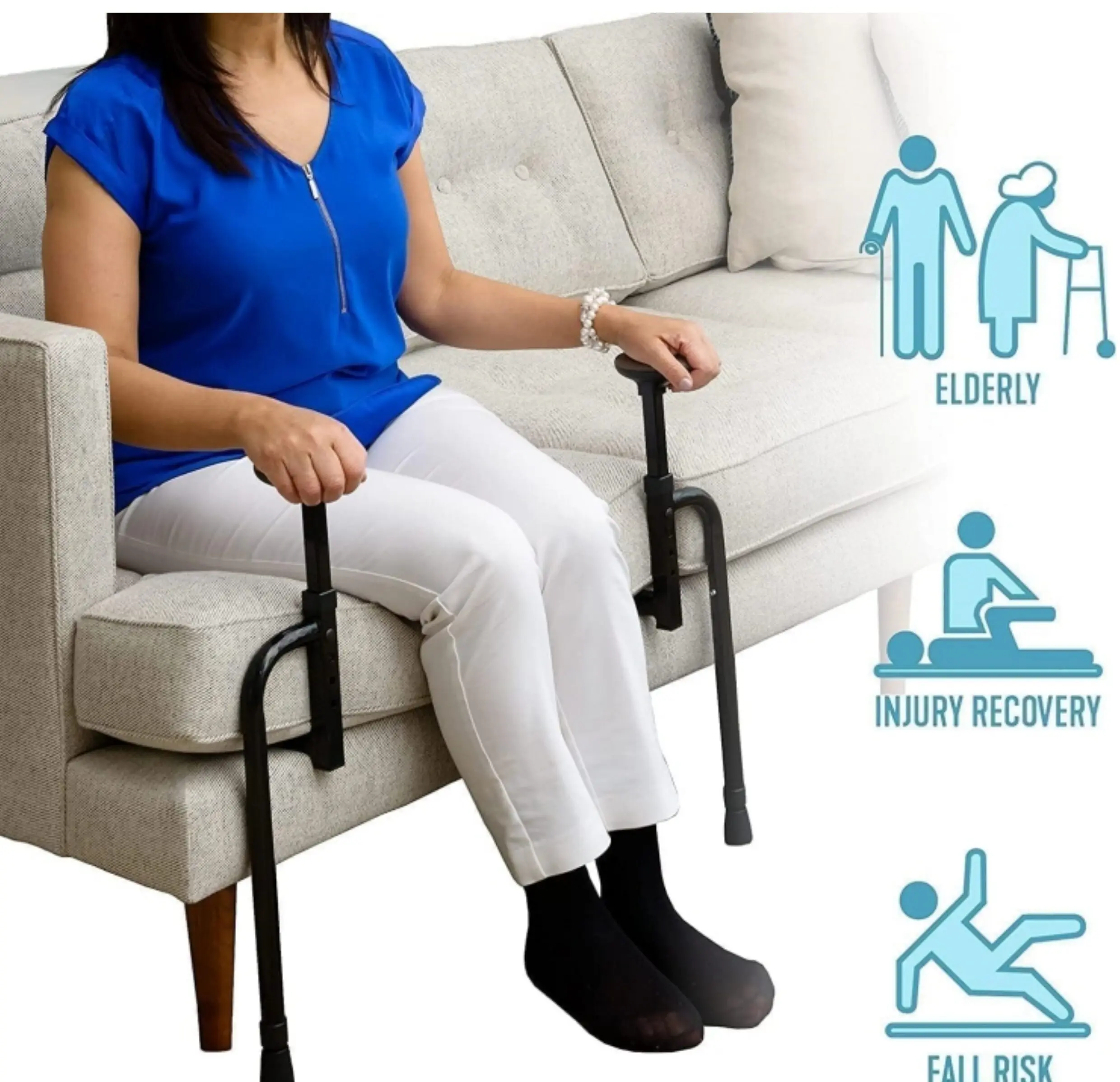 Elderly Standing Assistance Rail, Height Adjustable Bedside Safety Handle, Sit-to-Stand Helper for Chair & Recliner