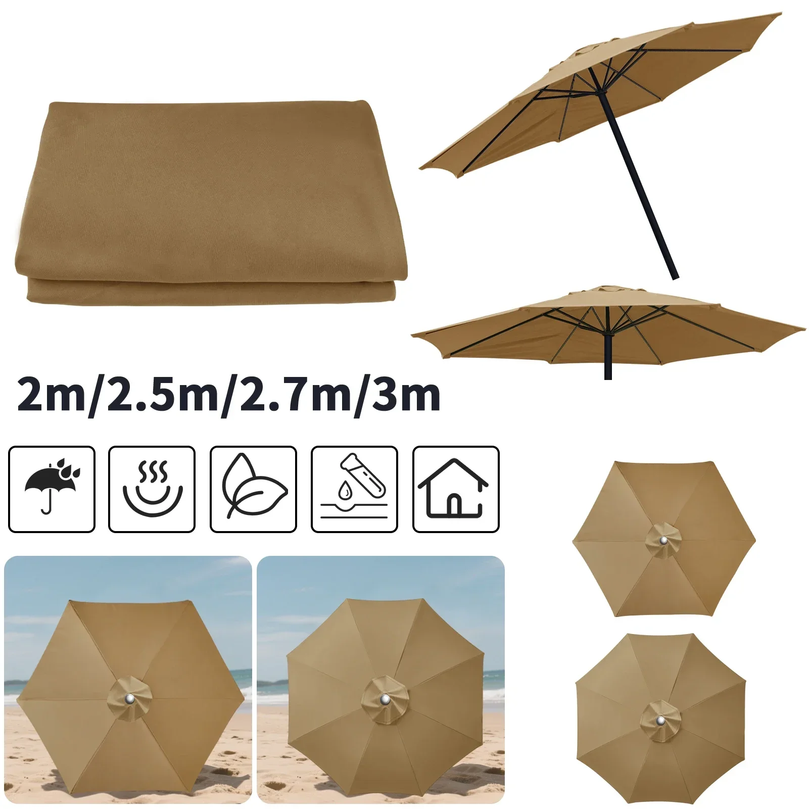 Patio Umbrella Replacement Cloth 6/8 Ribs Waterproof Garden Backyard Pool Cantilever Sunshade Top Cover For Outdoor Table Canoy