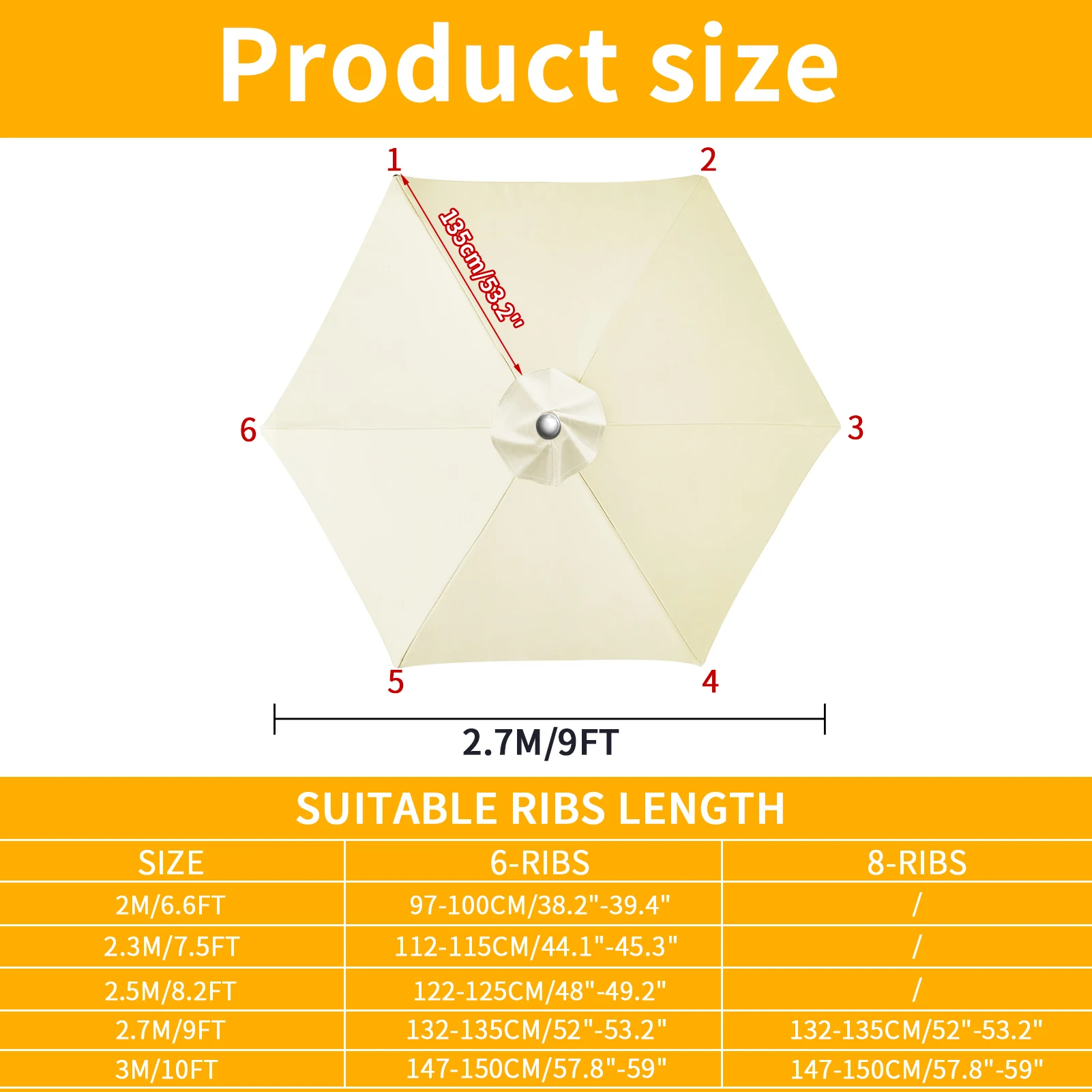 Patio Umbrella Replacement Cloth 6/8 Ribs Waterproof Garden Backyard Pool Cantilever Sunshade Top Cover For Outdoor Table Canoy