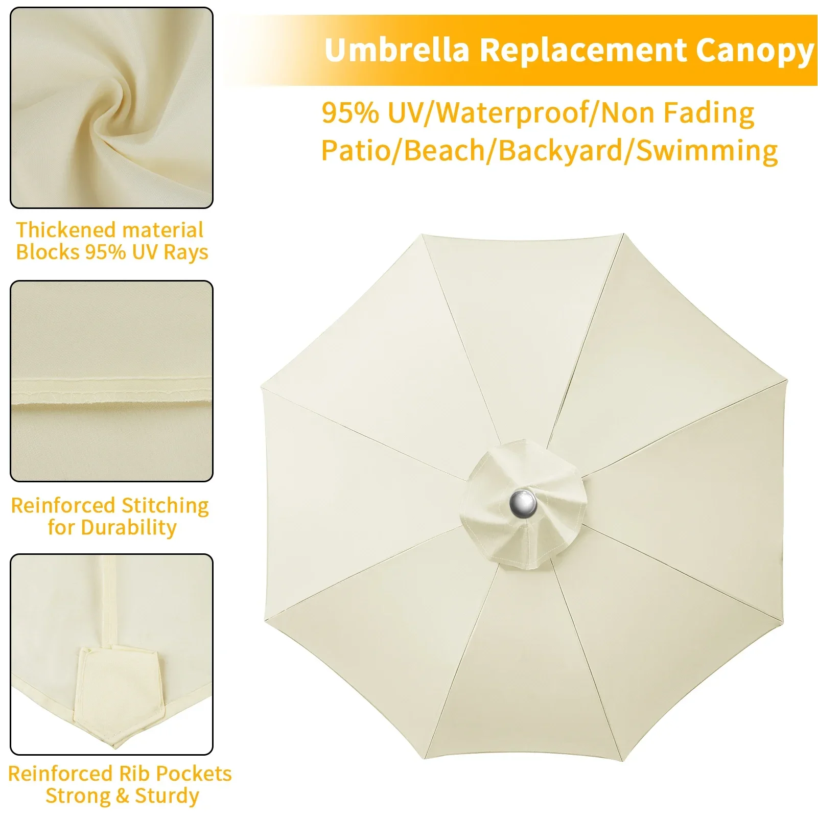 Patio Umbrella Replacement Cloth 6/8 Ribs Waterproof Garden Backyard Pool Cantilever Sunshade Top Cover For Outdoor Table Canoy