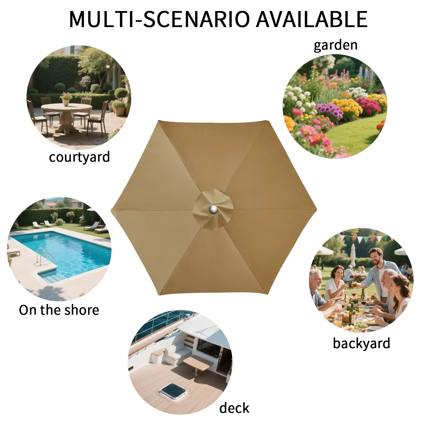 Patio Umbrella Replacement Cloth 6/8 Ribs Waterproof Garden Backyard Pool Cantilever Sunshade Top Cover For Outdoor Table Canoy