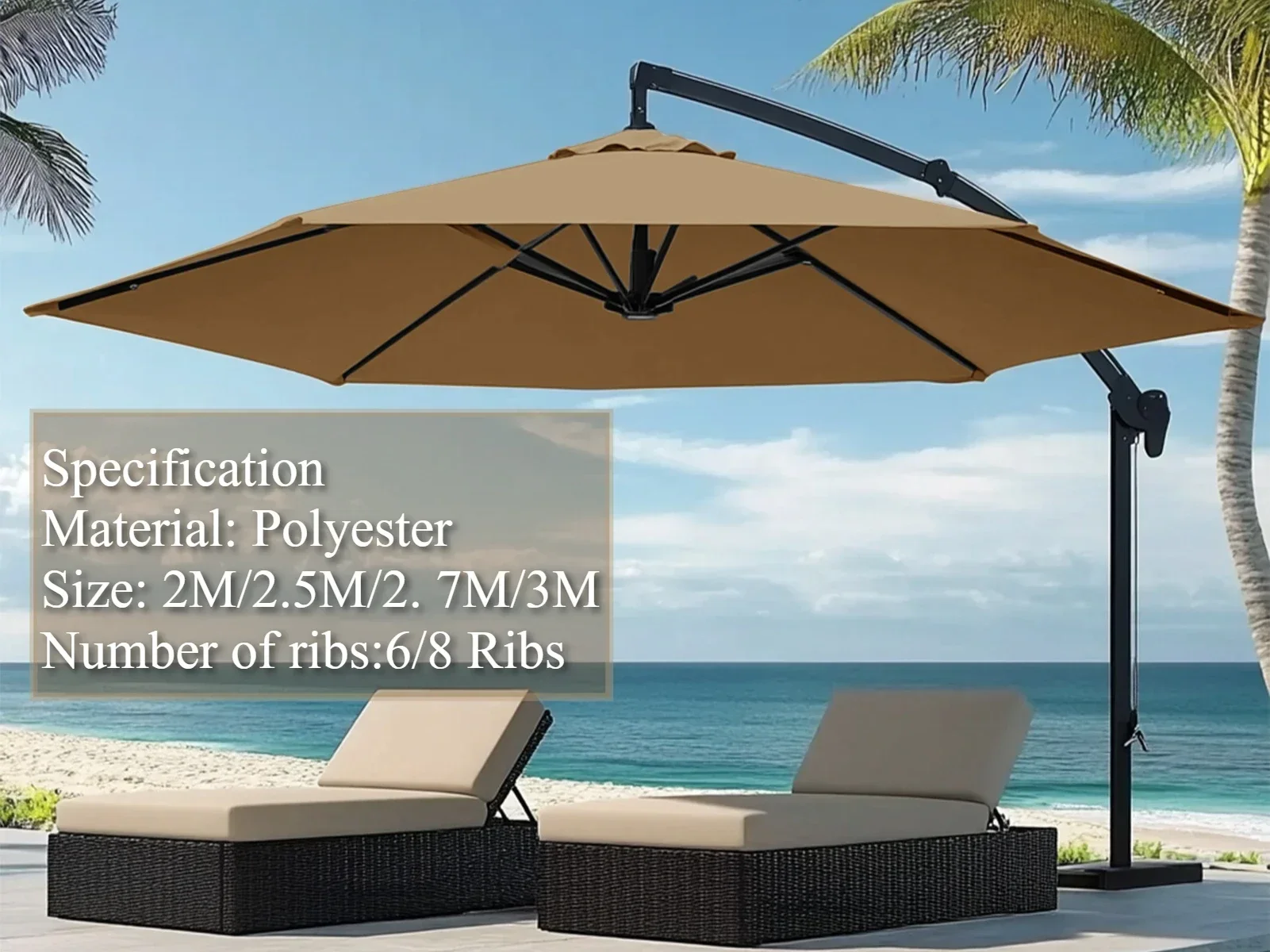 Patio Umbrella Replacement Cloth 6/8 Ribs Waterproof Garden Backyard Pool Cantilever Sunshade Top Cover For Outdoor Table Canoy