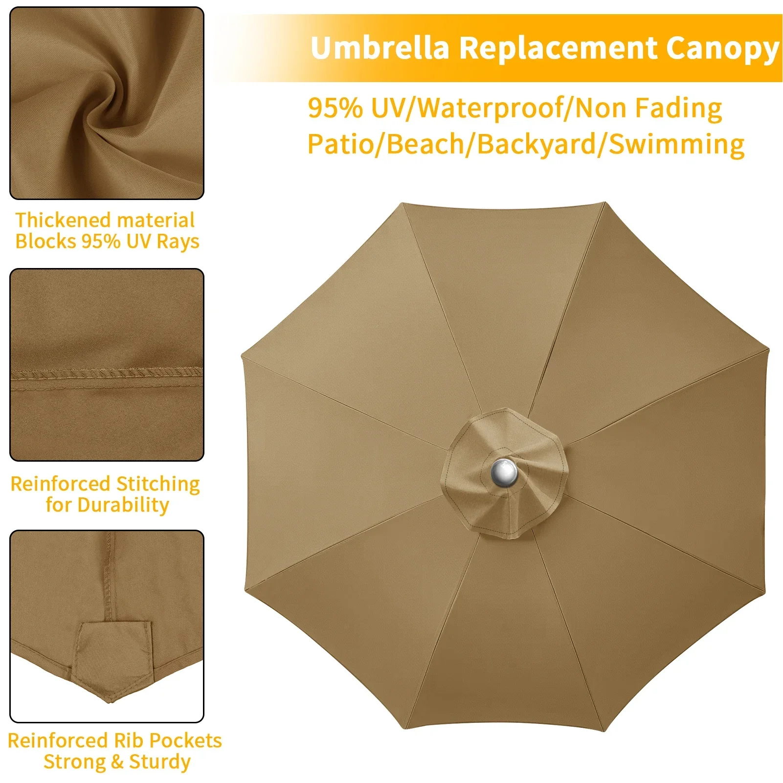 Patio Umbrella Replacement Cloth 6/8 Ribs Waterproof Garden Backyard Pool Cantilever Sunshade Top Cover For Outdoor Table Canoy