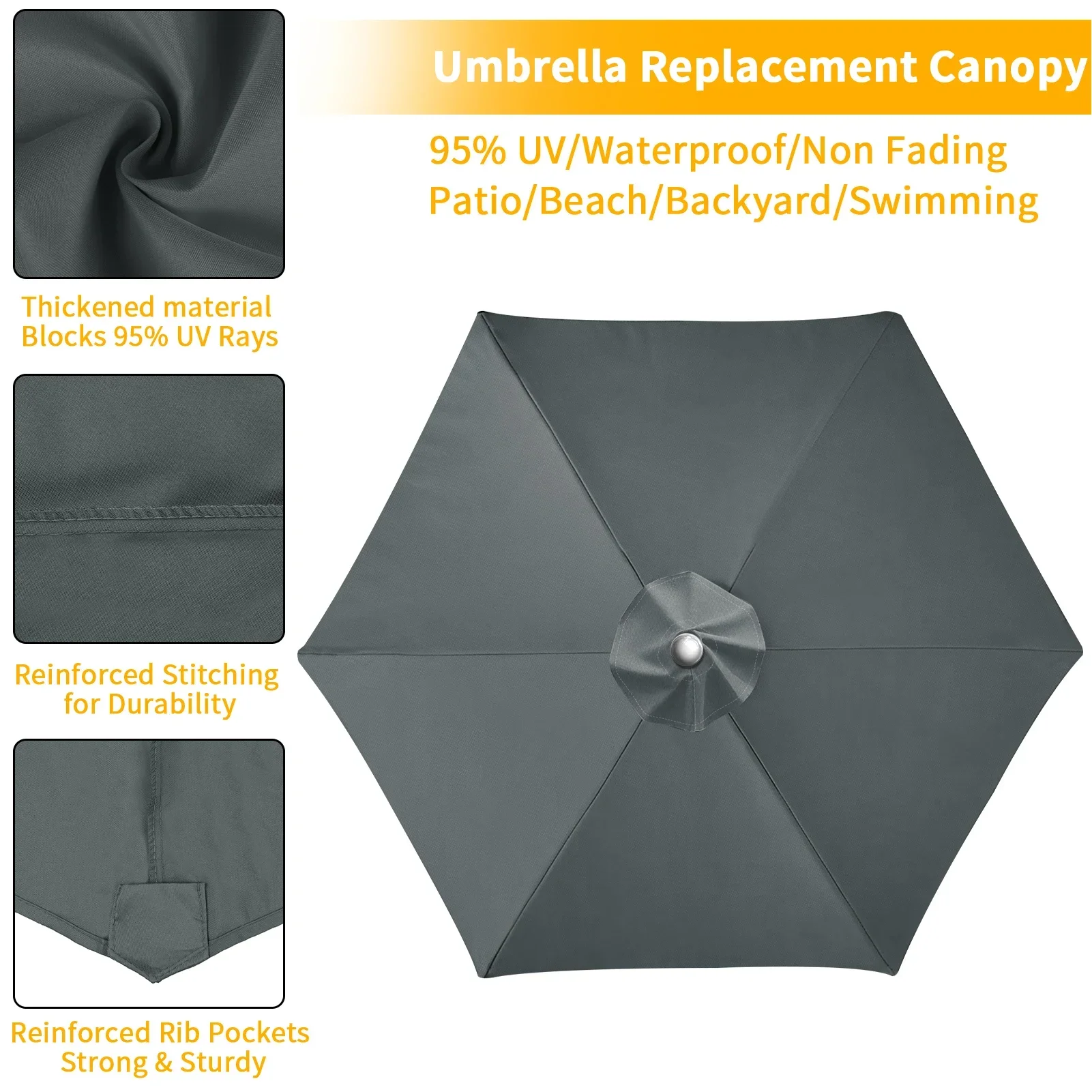 Patio Umbrella Replacement Cloth 6/8 Ribs Waterproof Garden Backyard Pool Cantilever Sunshade Top Cover For Outdoor Table Canoy
