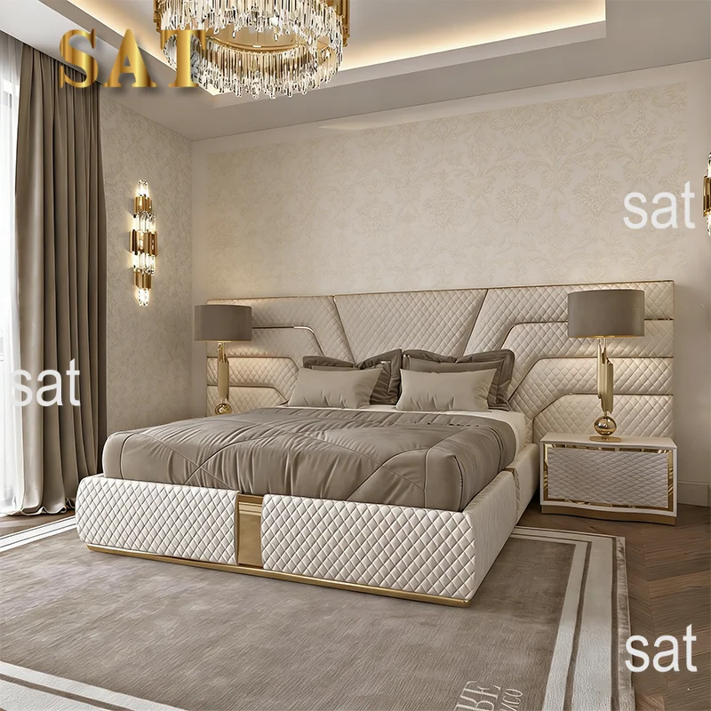 # Wholesale Italian Designer Luxury Upholstered High-end King Queen Size Bed Frame Hotel Double Velvet Fabric