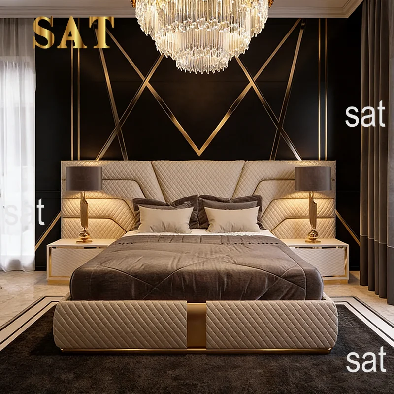 # Wholesale Italian Designer Luxury Upholstered High-end King Queen Size Bed Frame Hotel Double Velvet Fabric